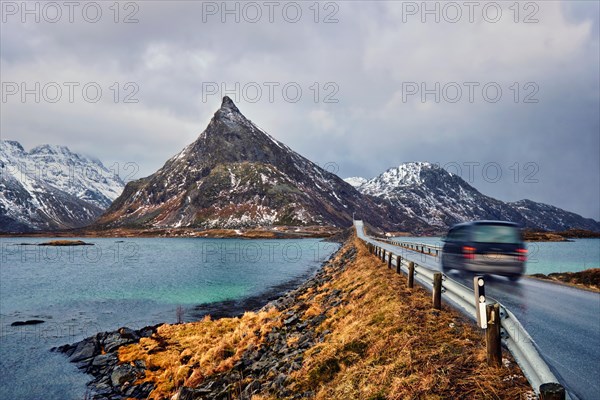 Road in Norwegian fjord. Lofoten islands