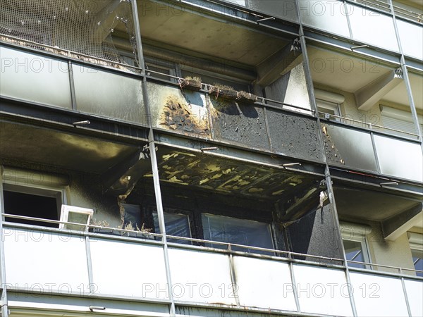 Fire damage after fire in apartment block