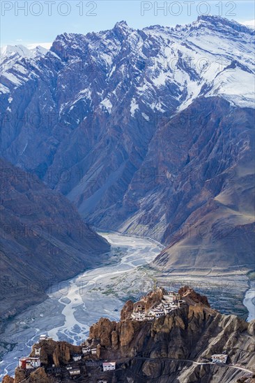 Dhankar monastry perched on a cliff in Himalayas. Dhankar