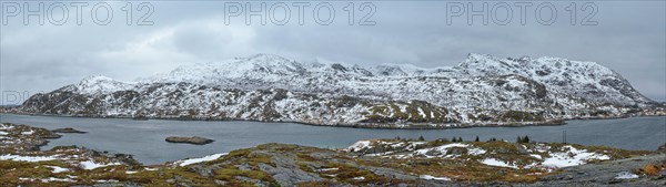 Panorama of norwegian fjord in winter