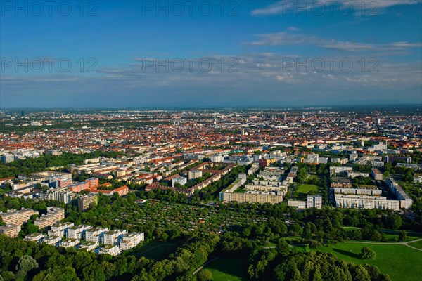 Aerial view of Munich center from Olympiaturm