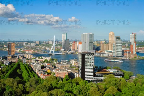 View of Rotterdam city and the Erasmus bridge Erasmusbrug over Nieuwe Maas river from Euromast