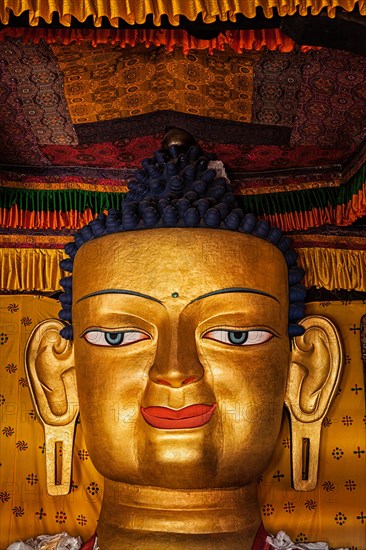 Sakyamuni Buddha statue face close up in Shey gompa