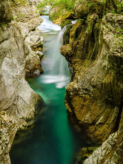 River Soca flows through narrow canyon