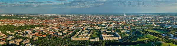 Aerial panorama of Munich center from Olympiaturm