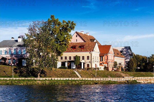 Trinity Suburb medieval part of Minsk view over Svisloch River. Belarus