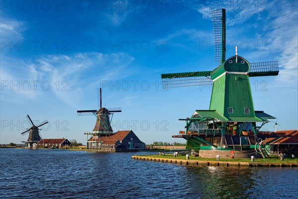 Netherlands rural landscape Windmills at famous tourist site Zaanse Schans in Holland. Zaandam