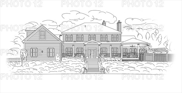 Custom black house facade drawing on a white background