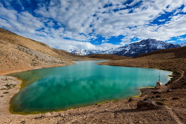 Dhankar mountain lake in Himalayas. Dhankar