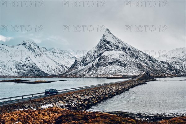 Fredvang Bridges in winter. Lofoten islands
