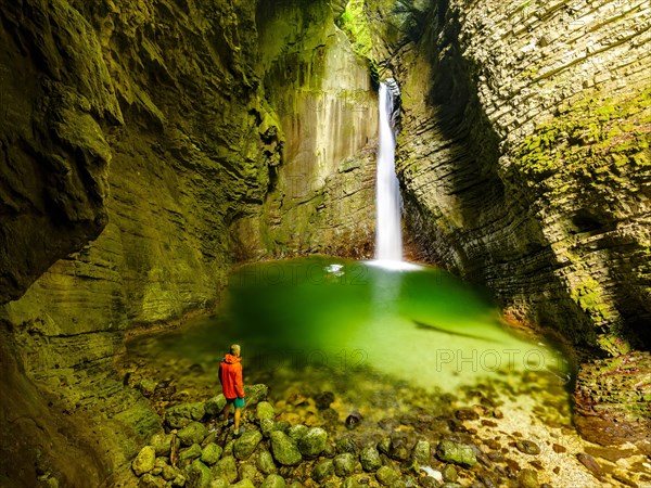 Person in front of Kozjak waterfall