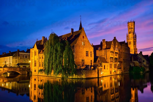 Famous view of Bruges tourist landmark attraction