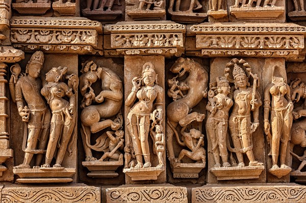Stone carving bas relief sculptures on Adinath Jain Temple
