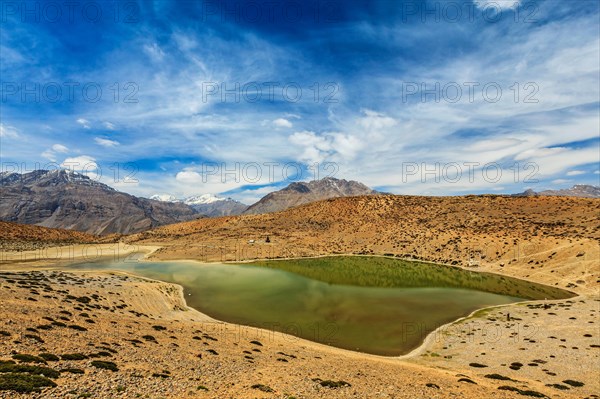 Dhankar mountain lake in Himalayas. Dhankar