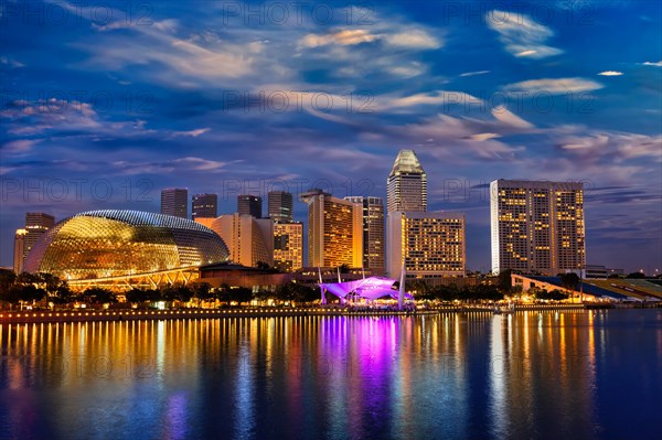 Singapore skyline panorama at Marina Bay in the evening