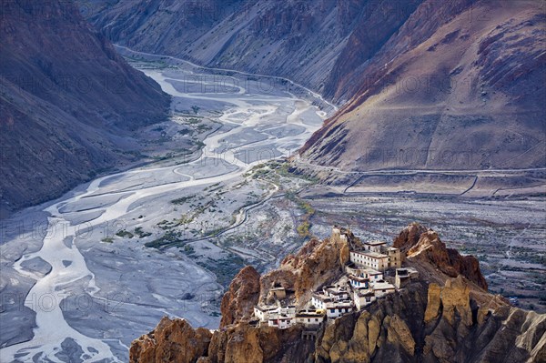 Dhankar monastry perched on a cliff in Himalayas. Dhankar