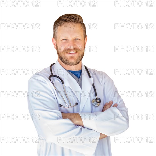 Handsome young adult male doctor with beard isolated on A white background