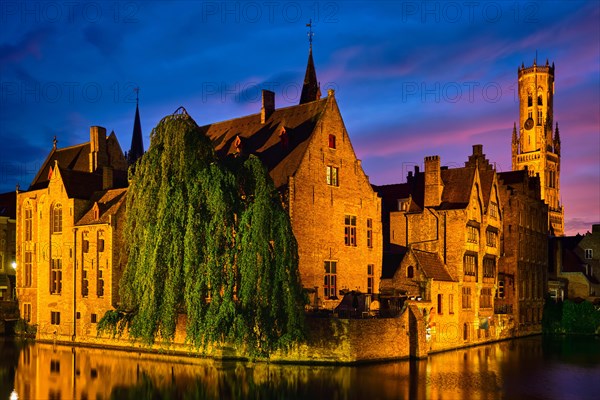 Famous view of Bruges tourist landmark attraction