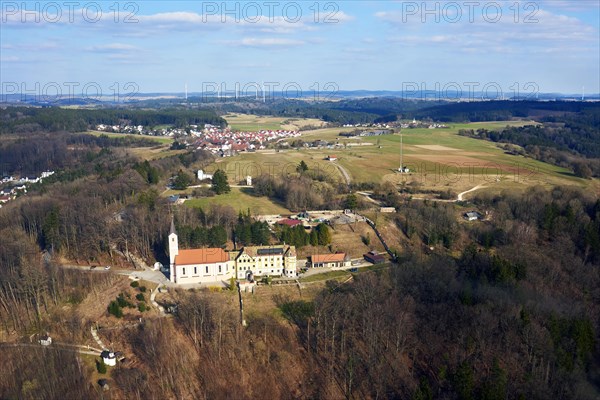 View from the sky onto the church Mariahilf near Neumarkt