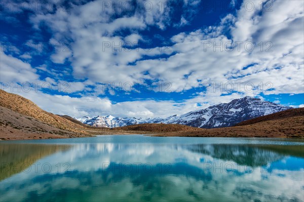 Dhankar mountain lake in Himalayas. Dhankar