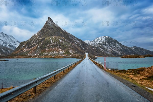 Road in Norwegian fjord. Lofoten islands