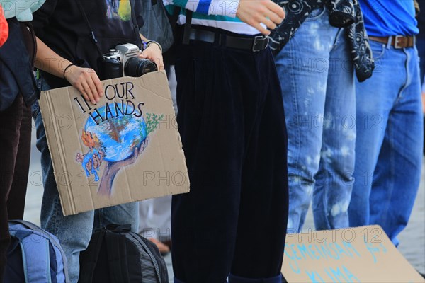 In our hands sign at Fridays for Future event as part of the worldwide climate strike. Coburg