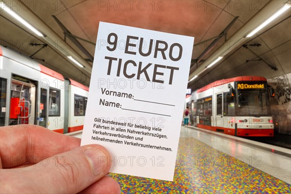 9-euro ticket with light rail metro underground photo montage in Dortmund