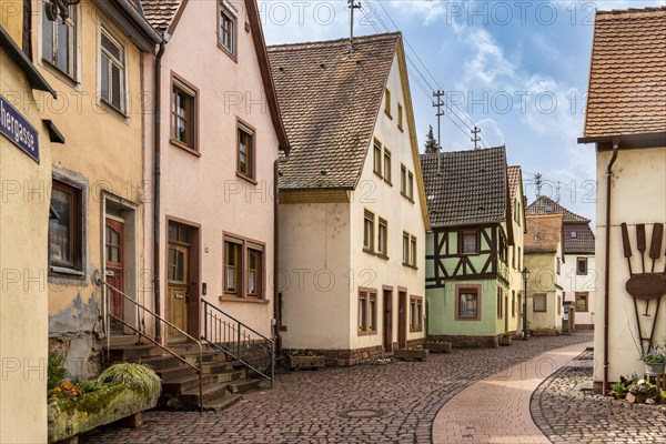 Alley in the old town of Lohr am Main with old half-timbered houses