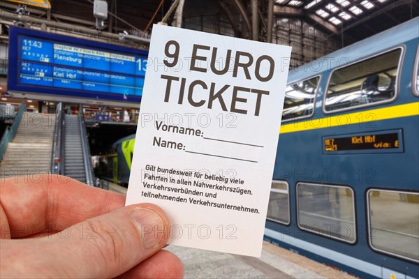9-euro ticket with regional train Regional train photo montage in Hamburg