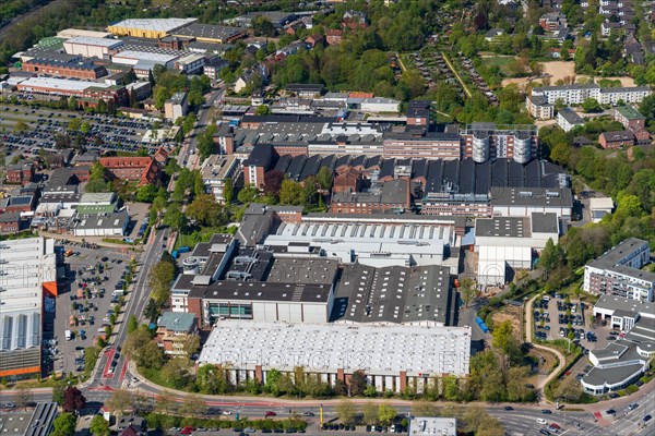 Aerial view of the world market leader in the production of cigarette machines Hauni Werke Bergedorf