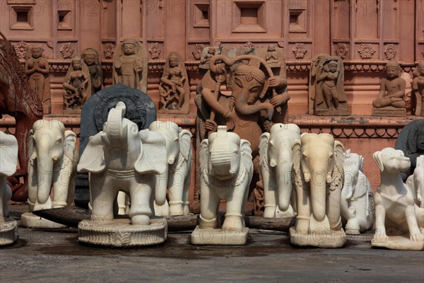 Elephant figures in a craft centre in the old town of Amber