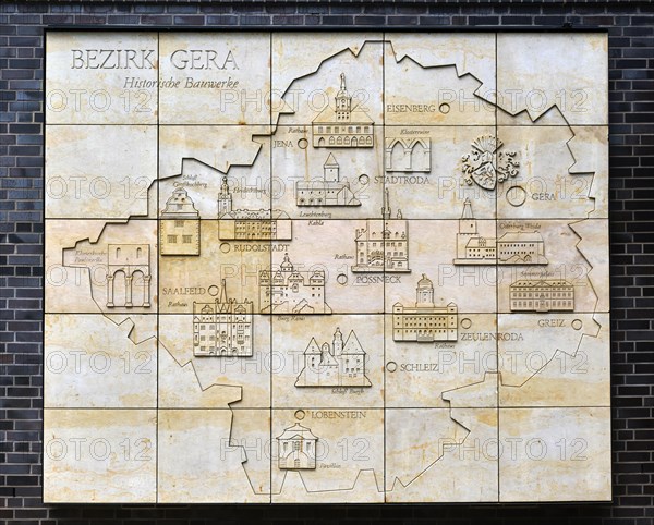 Relief Historical Buildings in the District of Gera by Steinmetzbetrieb Plath 1978