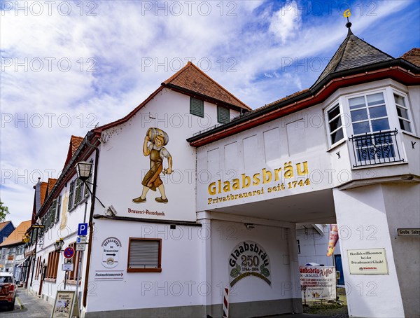 Entrance gate with mural of the private brewery Glaabsbraeu