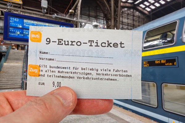 9-euro ticket with regional train Regional train photo montage in Hamburg