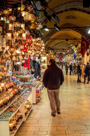 View of the shops in the Grand Bazaar in Istanbul