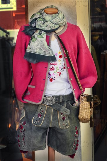 Shop window with traditional traditional costume fashion