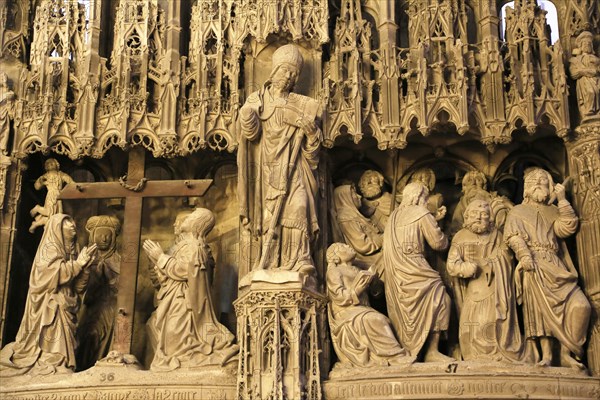 Stone sculptures Scenes from the Life of Jesus and Mary on the choir screen of Notre Dame of Chartres Cathedral