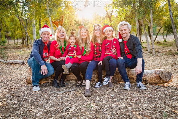 Christmas themed multiethnic family portrait outdoors