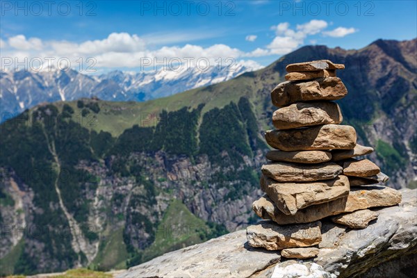 Stone cairn in Himalayas. Near Manali