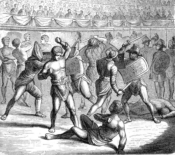 Various gladiators fighting in the circus