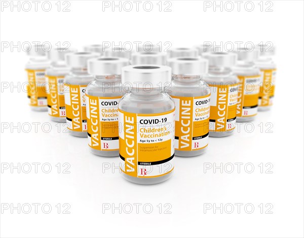 COVID-19 vaccine for children vials on white background