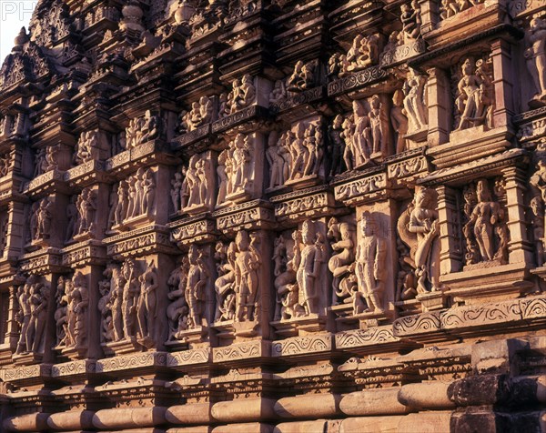 Sculpture on the exterior of the Parsvanatha temple in Khajuraho