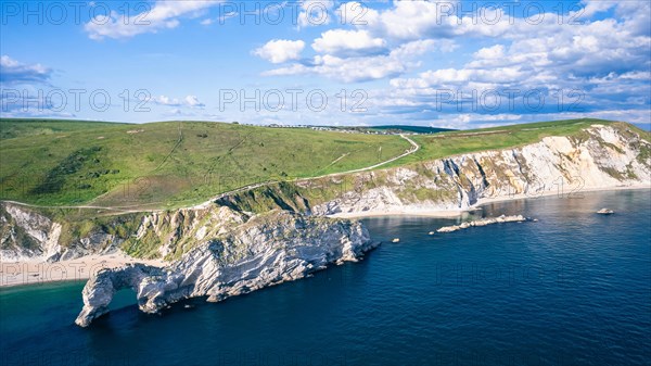 White Cliffs over Jurassic Coast and Durdle Door