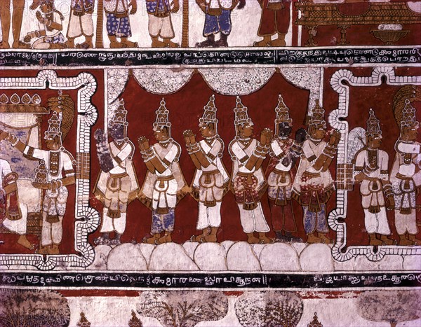 17th century murals on ceiling in Digambar Jain temple at Tirupparuttikunram