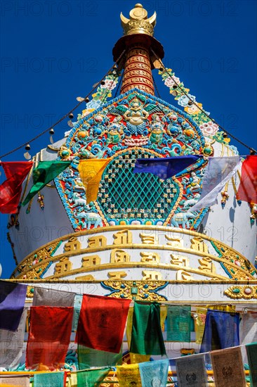 Buddhist gompa with prayer flags. Tabo monastery