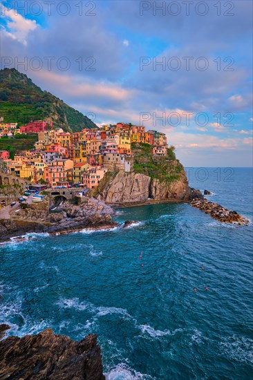 Manarola village popular european italian tourist destination in Cinque Terre National Park UNESCO World Heritage Site