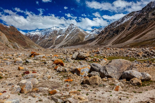 Stone boulders in Lahaul Valley in indian Himalayas