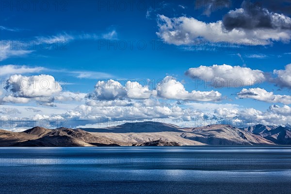 Himalayan mountain lake Tso Moriri in Himalayas. Korzok