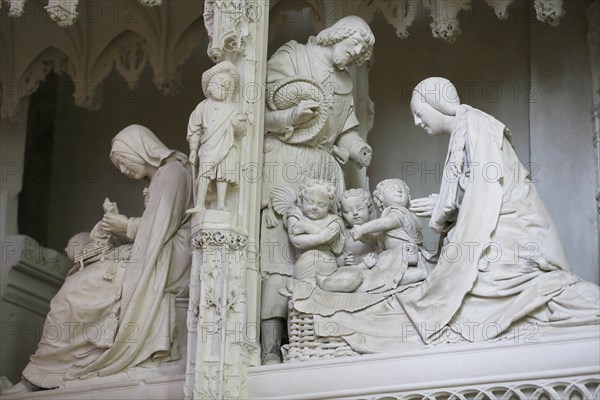 Stone sculptures Scenes from the Life of Jesus and Mary on the choir screen of Notre Dame of Chartres Cathedral