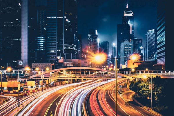 Street traffic in Hong Kong at night